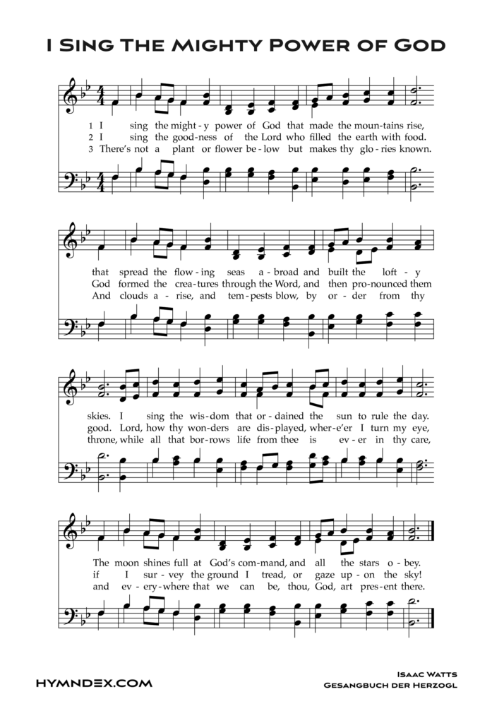 I Sing The Mighty Power Of God Free Hymnal Sheet Music