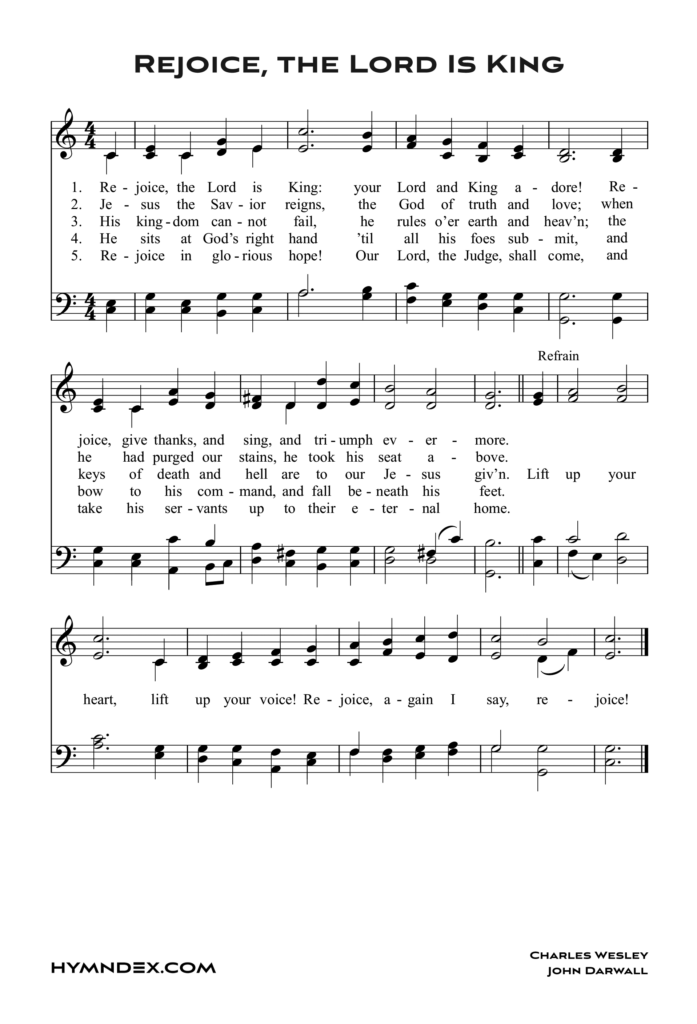 Rejoice The Lord Is King: Free Hymnal Sheet Music