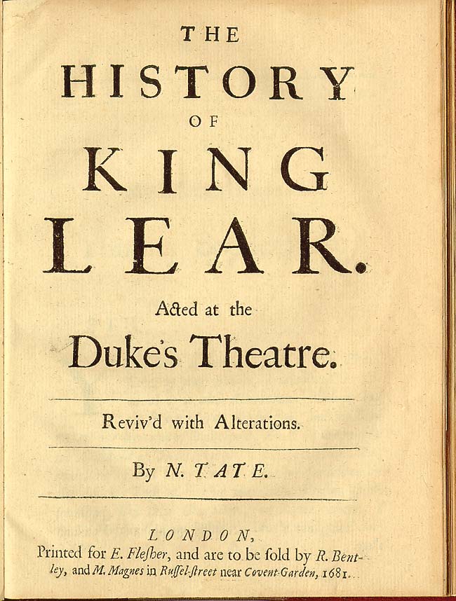 The History Of King Lear by Nahum Tate